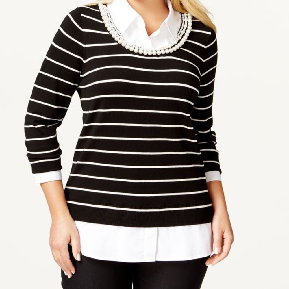 Black and White sweater with pearl embroidery